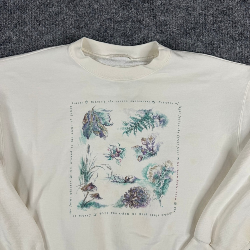 Northern Reflections Sweatshirt Womens Size L Cream Nature Botanical Graphic